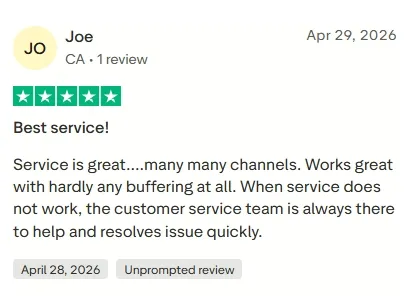 Trustpilot review from a ZyroTV customer, 8 of 9