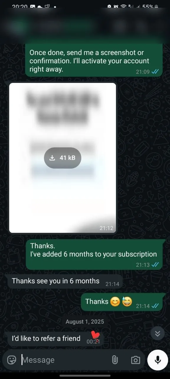 WhatsApp conversation with a ZyroTV customer, 11 of 11